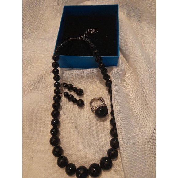 DTR Jay King Mine Find Black Onyx Necklace Ring And Earrings Set  Signed 925 - Picture 10 of 10